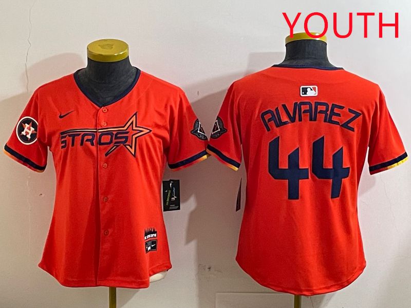 Youth Houston Astros 44 Alvarez Orange Three generations Joint Name 2025 Nike MLB Jersey style 4125